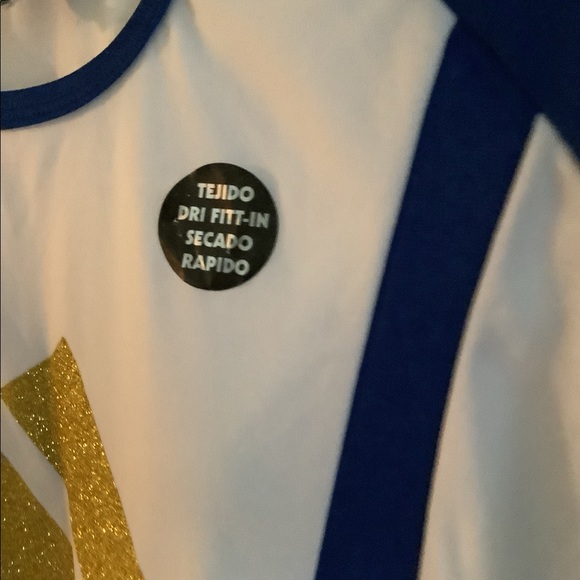 Adidas top stretchy royal blue and white top with gold sparkles . Nice look - Picture 5 of 9